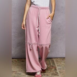 NEW POL Pink Wide Leg Terry Sweatpants Raw Hem Size Small
